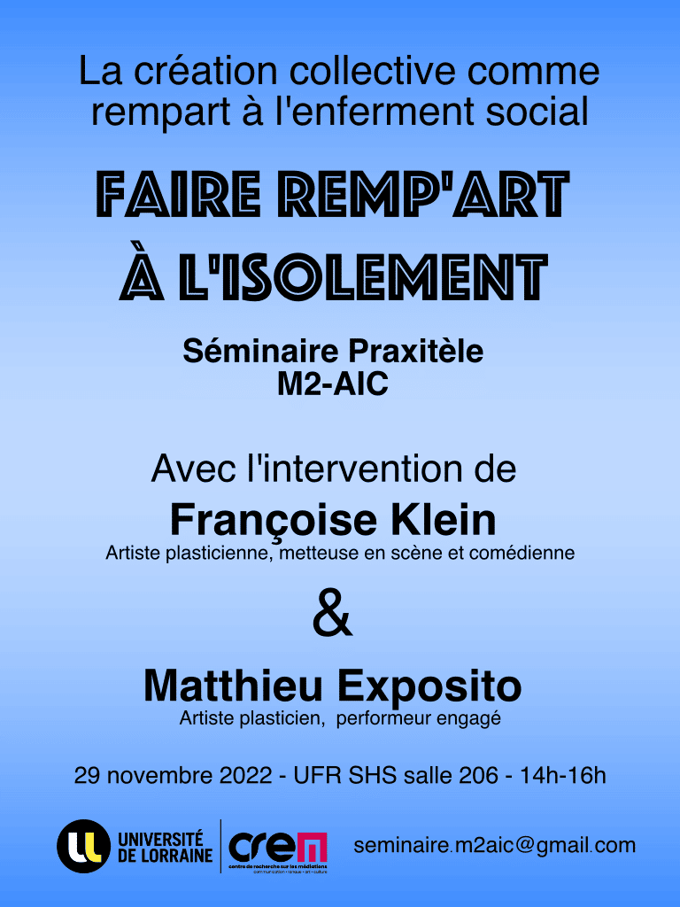 SÉMINAIRE : FAIRE REMP’ART À L’ISOLEMENT