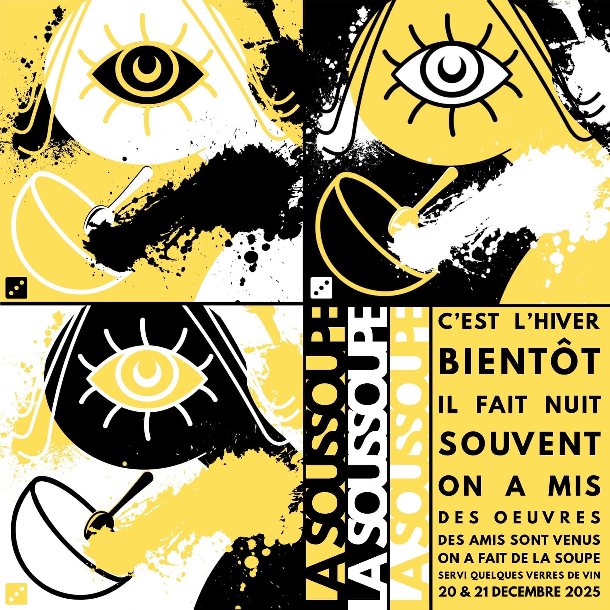 Affiche du marché de Noël La Soussoupe à Toul, organisé dans l’atelier de Matthieu Exposito, réunissant des artistes et artisans français.